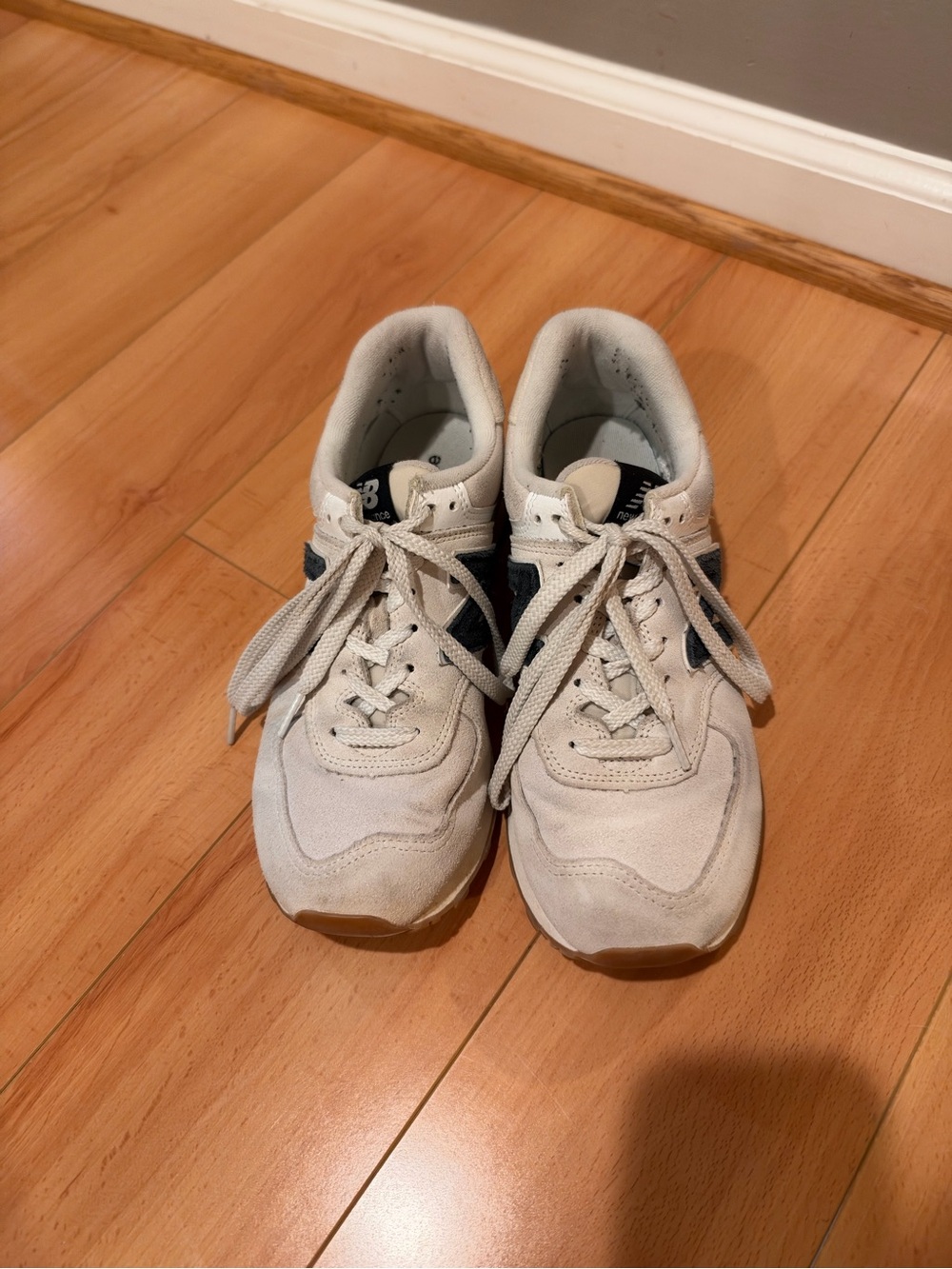 New Balance White and Navy Casual Lace-Up Sneakers